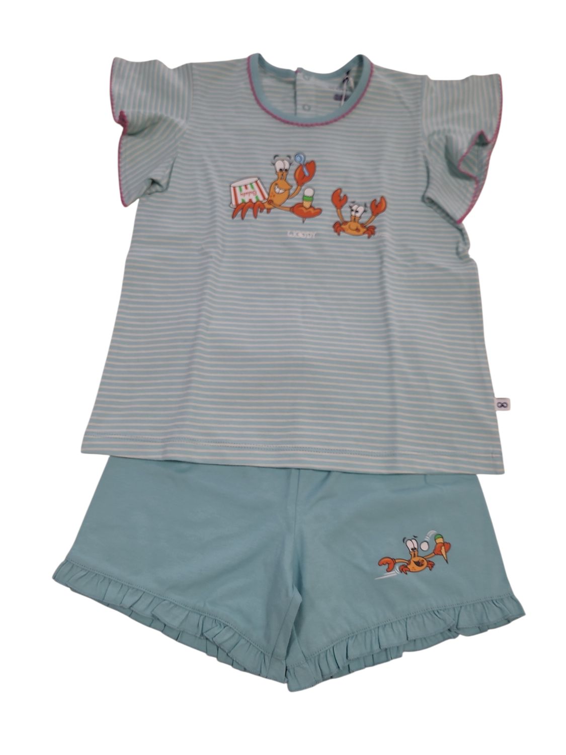 Meisjes Pyjama K/M Short "Kreeft" Woody Turquoise Gestreept