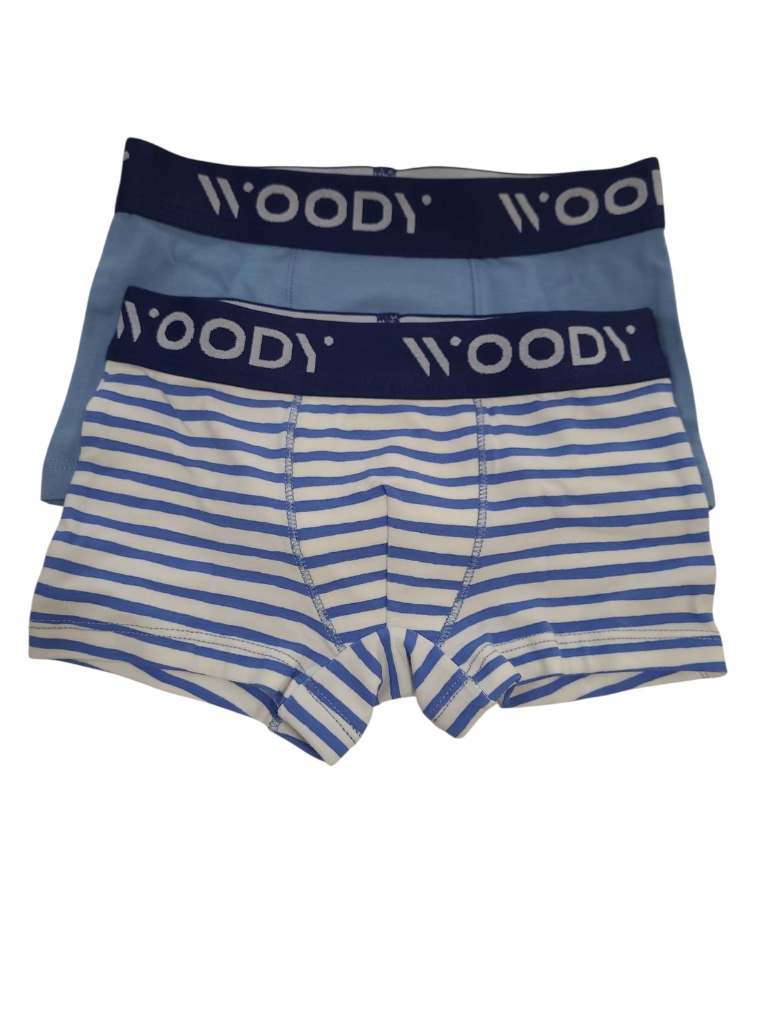Jongens Boxer Woody Blauw/Blauw-Wit Gestreept Duo Pack