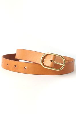 Handgemaakte cognac leren damesriem The Daily  met ovale gesp, gemaakt van Portugees tuigleer bij Atelier Loulou