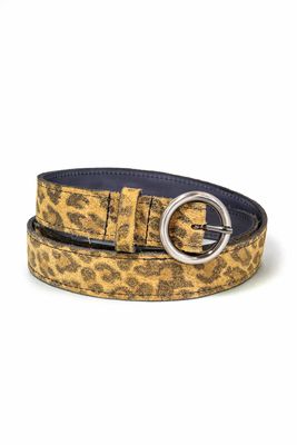 Handgemaakte leren damesriem Feline Affair met panterprint en ronde gesp, gemaakt van Europees leer bij Atelier Loulou
