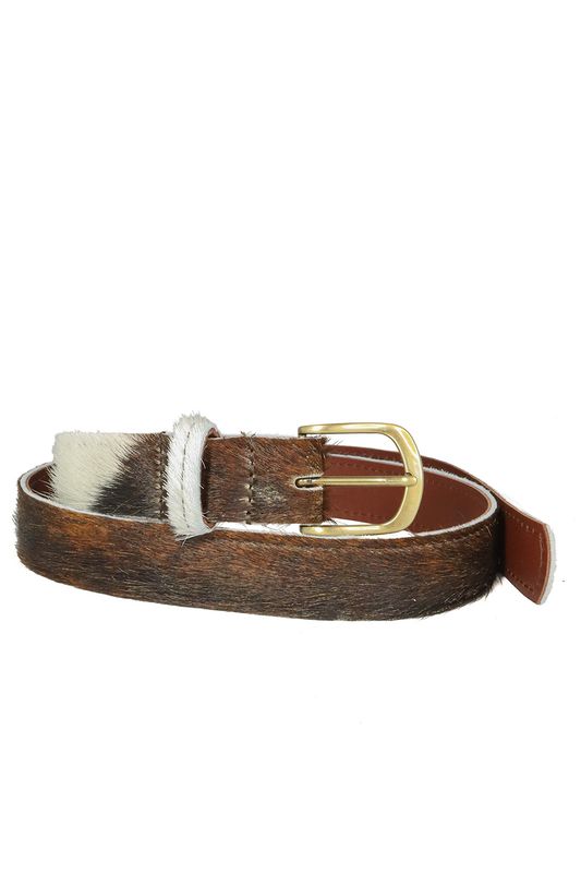 Handgemaakte hair-on hide damesriem You've Got The Moo-ves met bronzen gesp, Atelier Loulou
