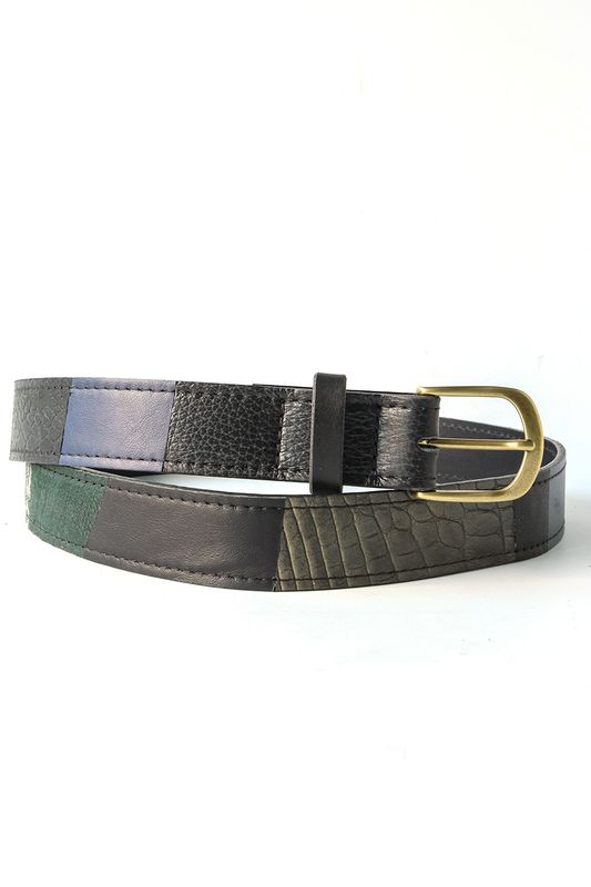 Handgemaakte zero waste damesriem van restleer in verschillende texturen en kleuren, Atelier Loulou