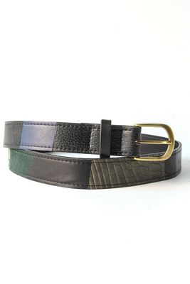 Handgemaakte zero waste damesriem van restleer in verschillende texturen en kleuren, Atelier Loulou