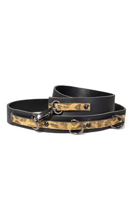 Handgemaakte zwarte leren riem met tijgerprintdetail en karabijnhaak, Atelier Loulou