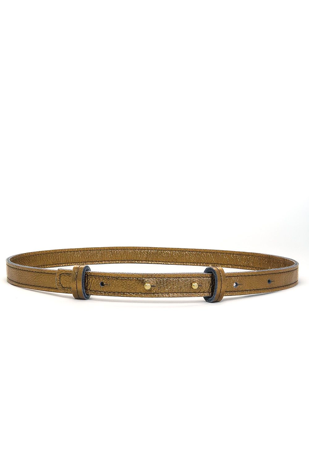 Handgemaakte gouden metallic leren tailleriem Blinding Beauty met geweerknop, Atelier Loulou