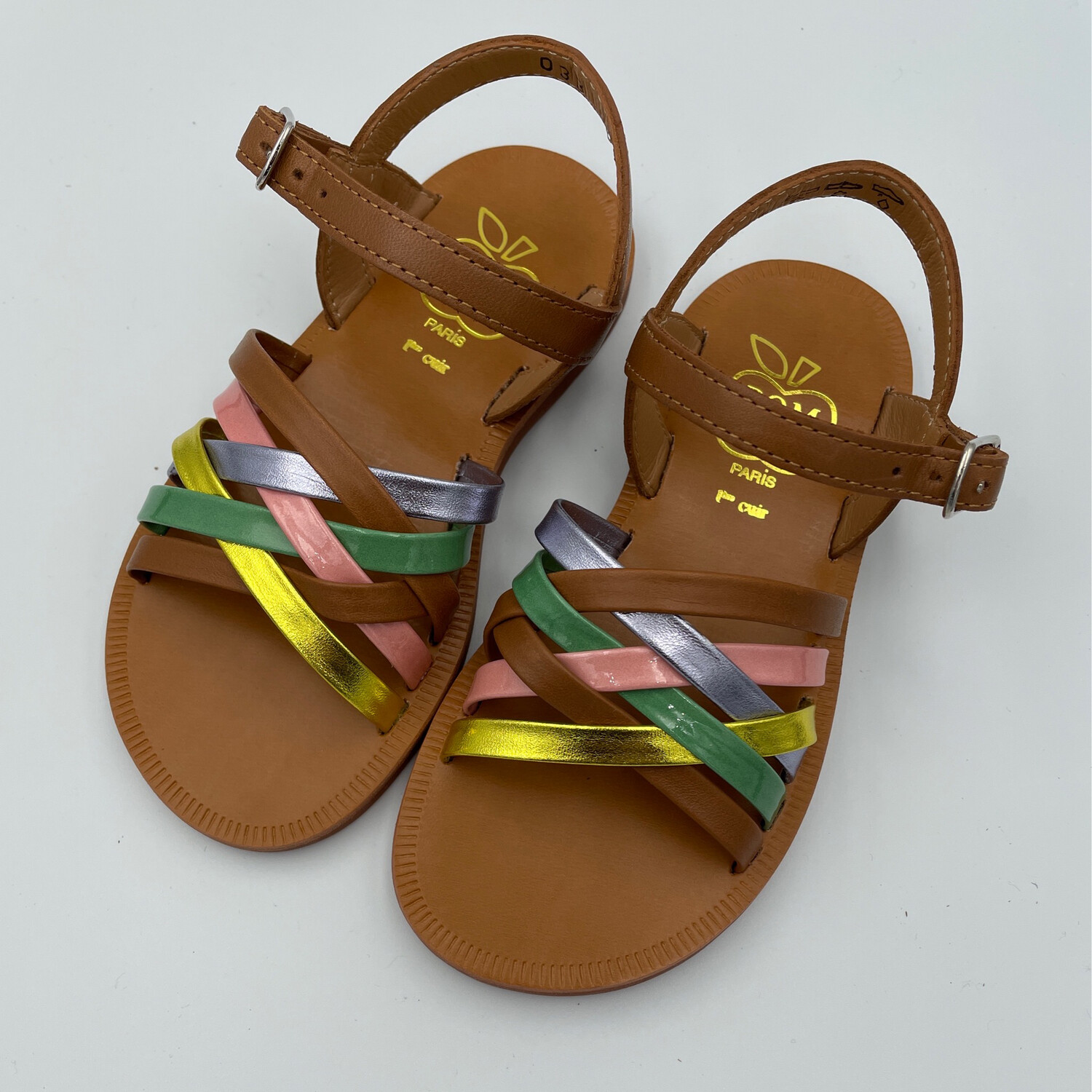 POM D’API - Sandaal Plagette Lux - Camel/Jade/Jaune