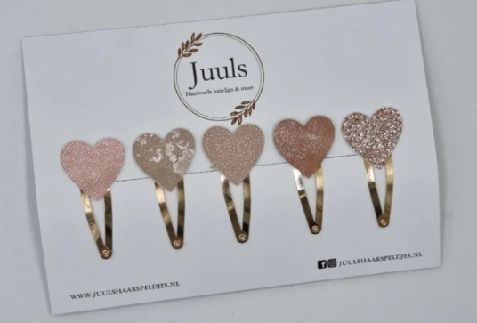 JUULS - Haarspeldjes Hearts Set 3cm - Gold Pink