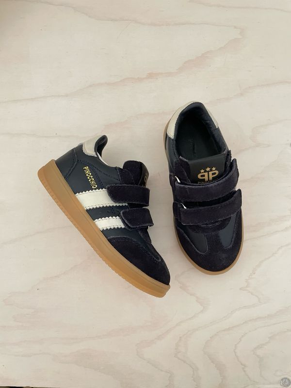 HIP - Sneaker Velcro - Donker Blauw Wit Daim Leder