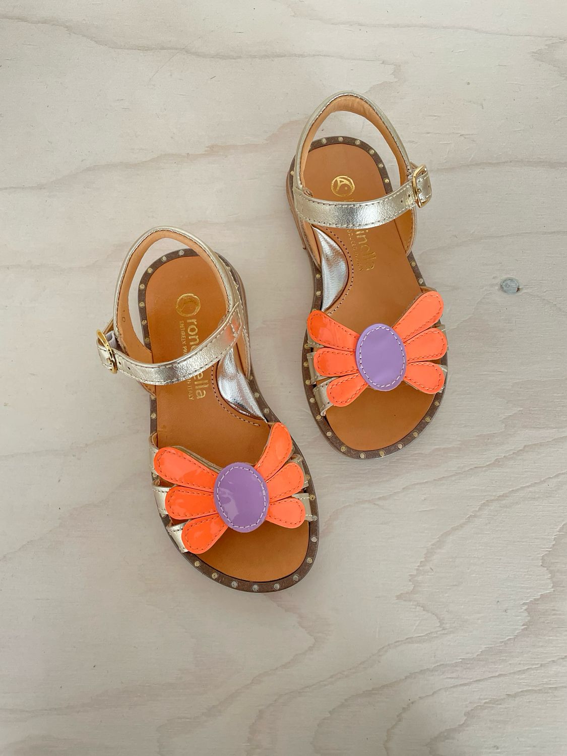 RONDINELLA - Sandaal Big Flower - Plati Lila Fluo Salmon