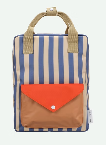 STICKY LEMON - Backpack Medium - Envelope | stripes | blue whale + sandy yellow