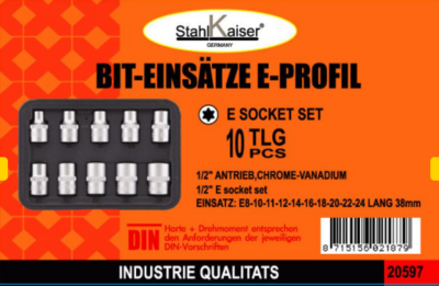 Torx doppenset E profiel, Stahlkaiser.10-dlg. CV, S2