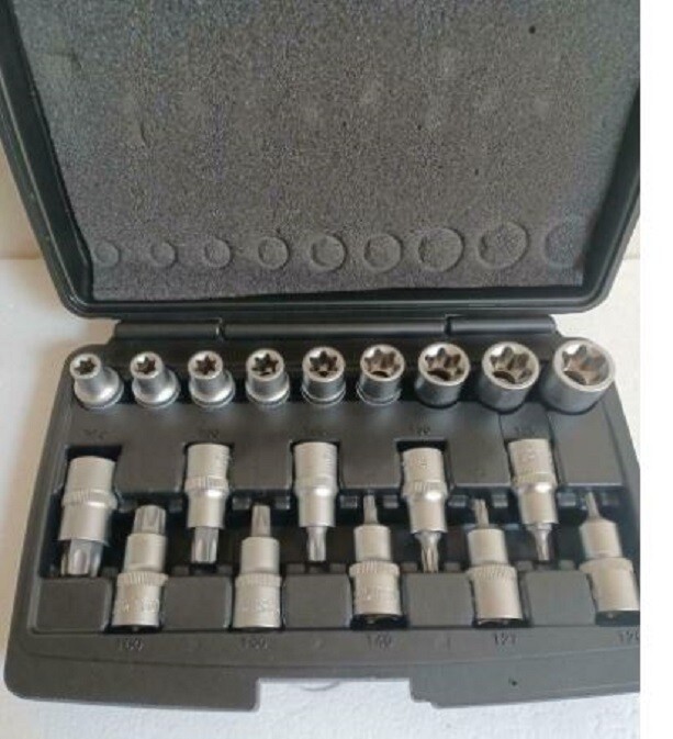 Bit combi set, T en E profiel, 19-dlg. Chroom Vanadium.