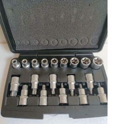Bit combi set, T en E profiel, 19-dlg. Chroom Vanadium.