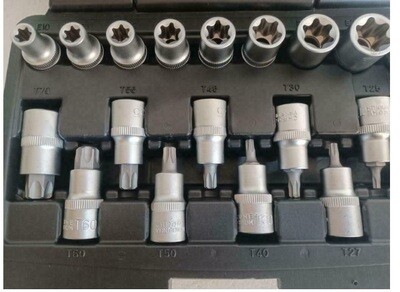 Bit combi set, T en E profiel, 19-dlg. Chroom Vanadium.