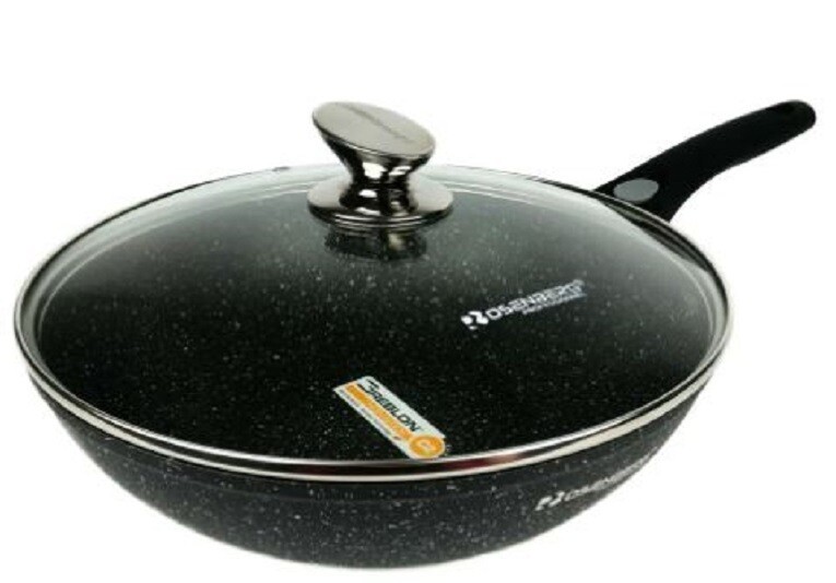 Rosenberg Wokpan Wok met Deksel Ø 28 cm anti aanbaklaag krasbestendig -afneembare grip