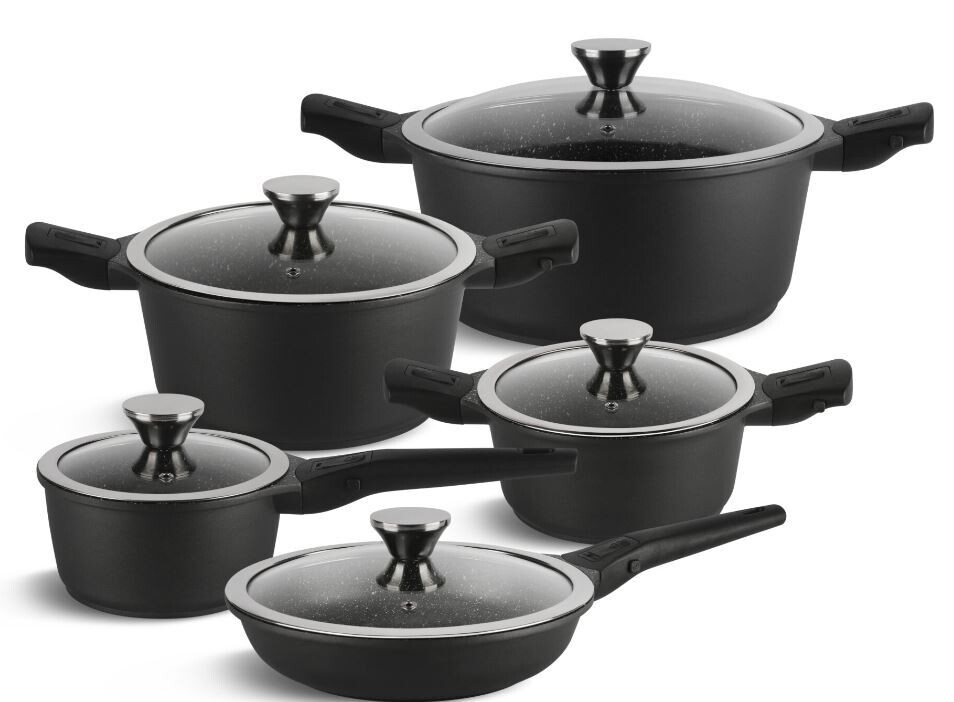 Edënbërg Black Line - 10-delige Luxe Pannenset van Gesmeed Aluminium - met Afneembare Handgrepen