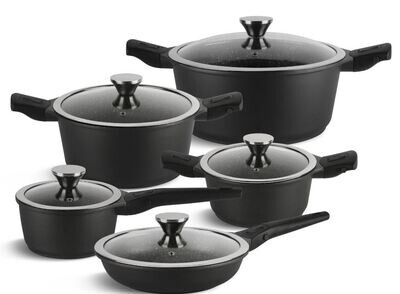 Edënbërg Black Line - 10-delige Luxe Pannenset van Gesmeed Aluminium - met Afneembare Handgrepen