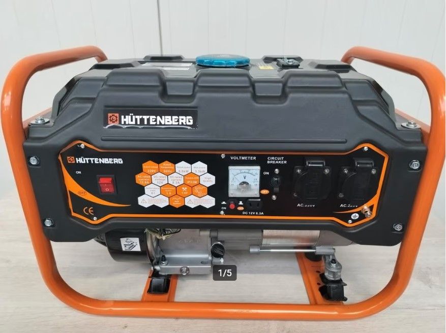 Huttenberg 3.3KW benzine aggregaat op wielen.