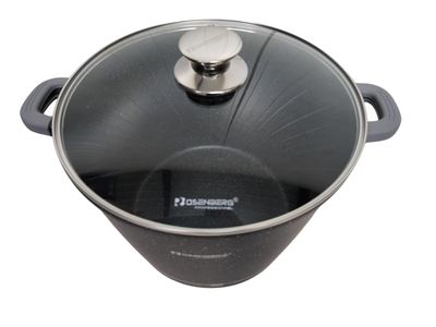 Rosenberg Soeppan Inductie - Ø 28 cm / 10.5 Liter Braadpan - Kookpan Met Glazen Deksel - Pan Voor Alle Warmtebronnen - Antiaanbaklaag - Zwart