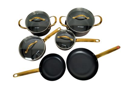 Rosenberg Luxe Pannenset - 10 delig - Zwart - Inductie - Met glazen deksels