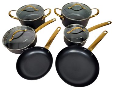 Rosenberg Luxe Pannenset - 10 delig - Zwart - Inductie - Met glazen deksels