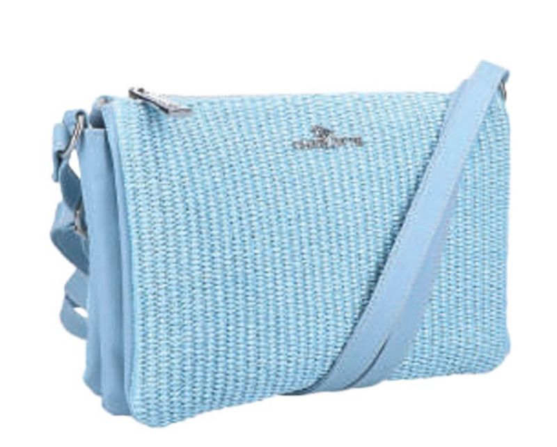 EXILIS 1196 Minitas met riem  uit leder en Raffia CELESTE