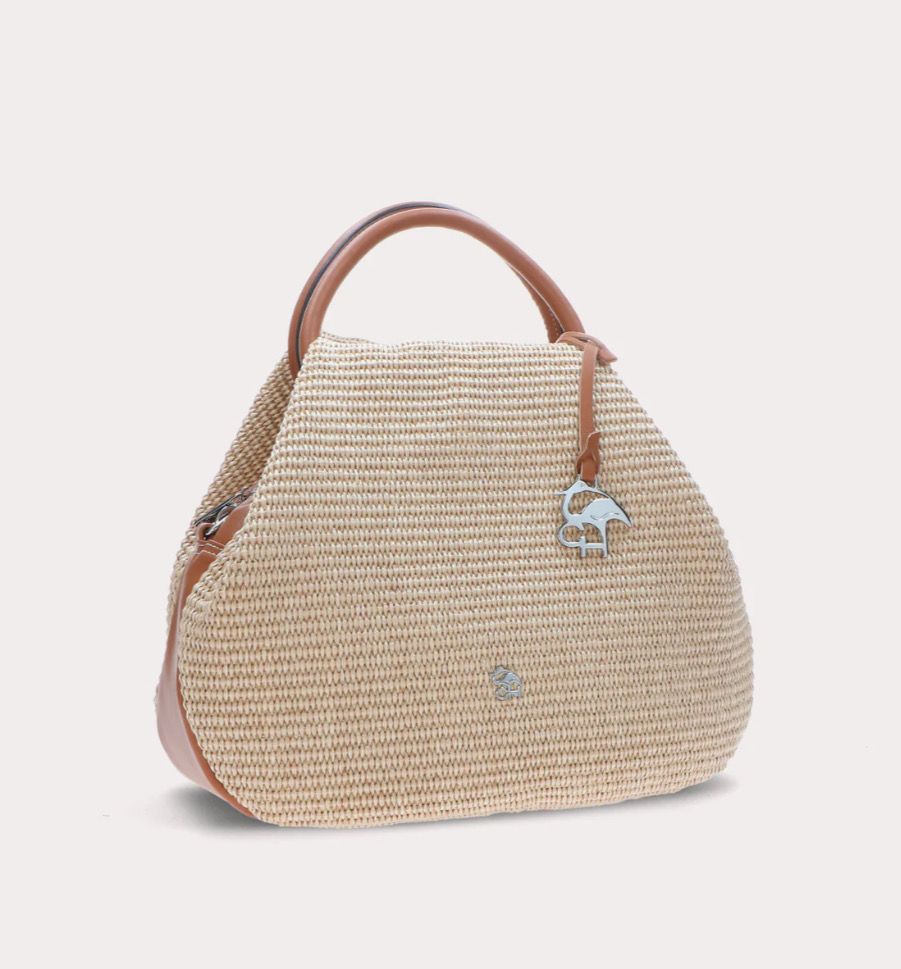 EXILIS 3659 Handtas uit leder en Raffia- Natuur