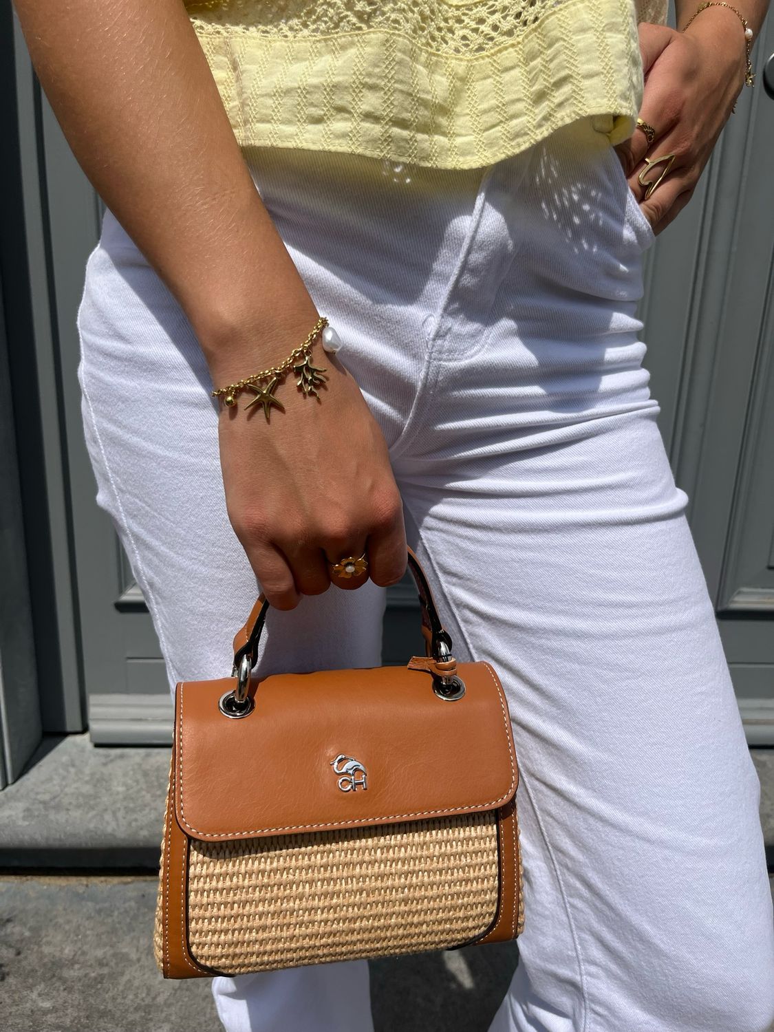 EXILIS 3767 Handtas uit leder en Raffia