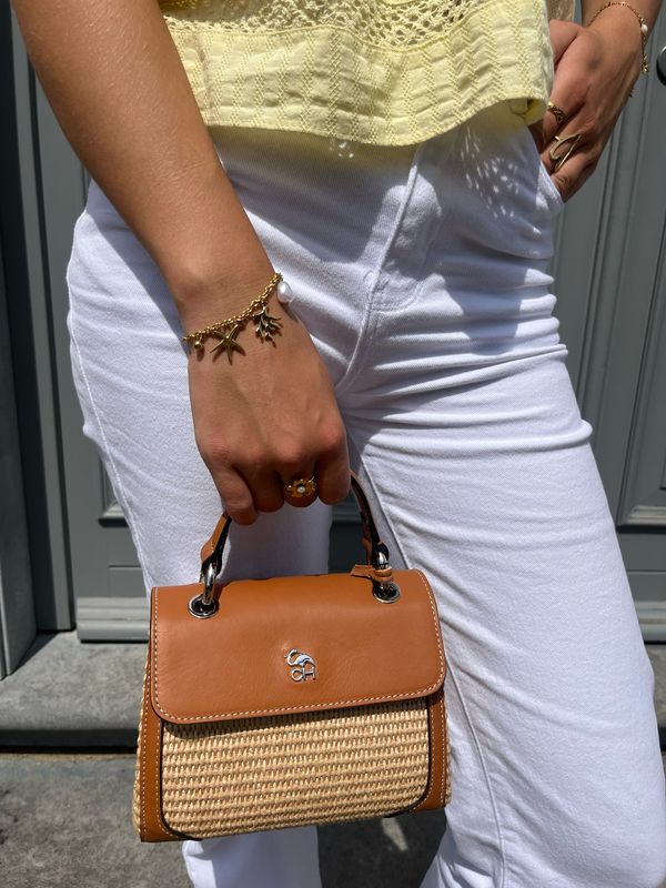 EXILIS 3767 Handtas uit leder en Raffia