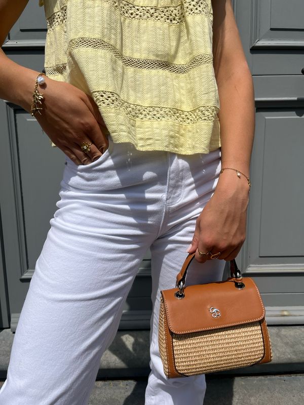EXILIS 3767 Handtas uit leder en Raffia