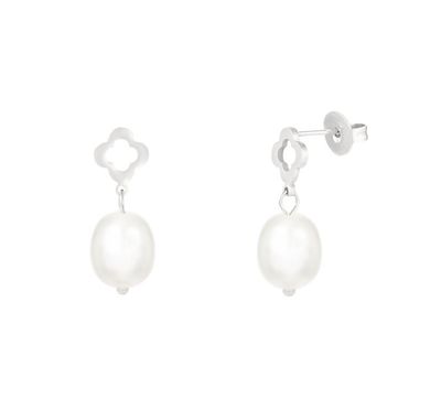 Klaver Pearl oorbellen zilver