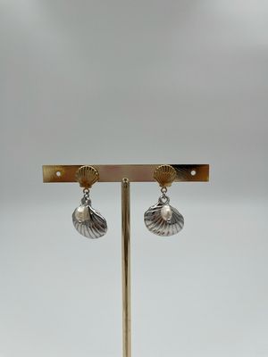 Sea Shell Pearl Oorbellen Goud x Zilver