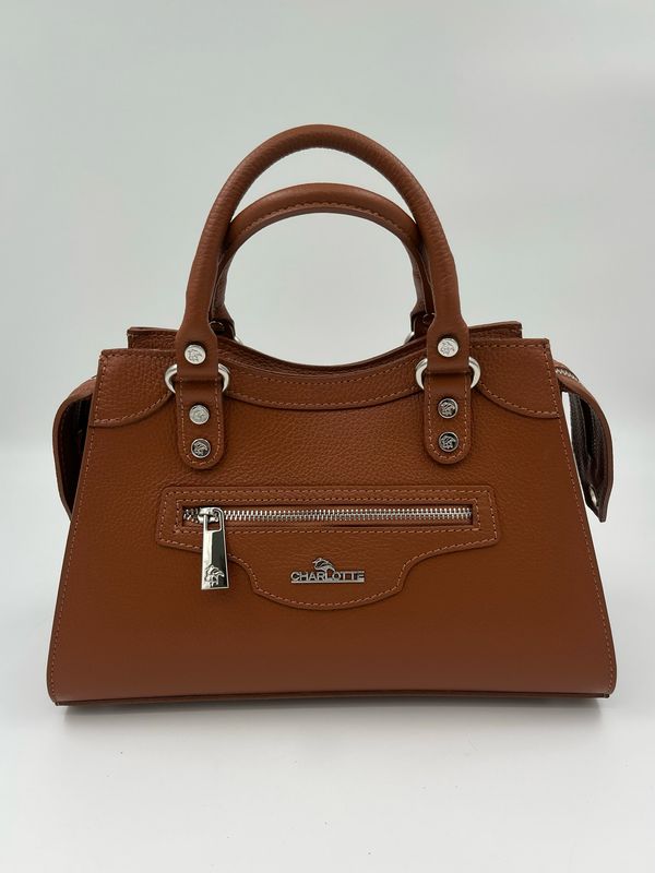 Purpurea 0625 Moderne Handtas uit Kalfleder - Natuur Bruin