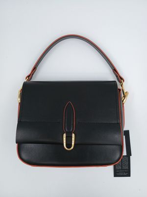 Classy Handtas in zwart Kalfsleder met oranje afwerking