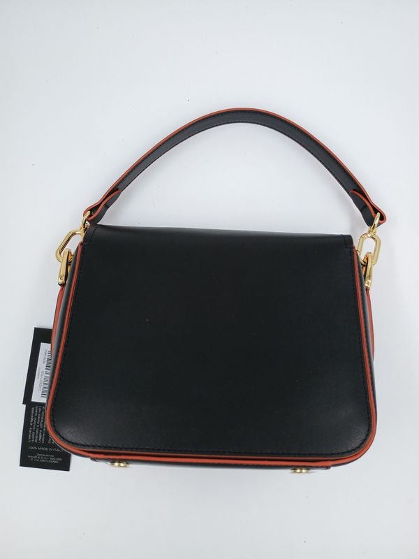 Classy Handtas in zwart Kalfsleder met oranje afwerking