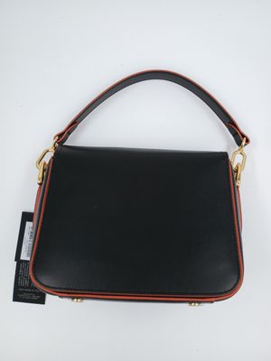 Classy Handtas in zwart Kalfsleder met oranje afwerking