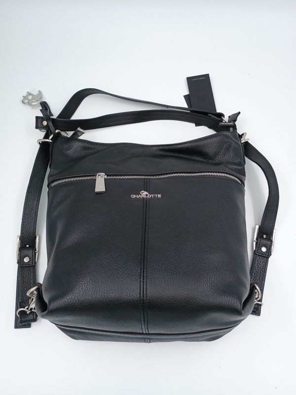 Moderne handtas / rugzak in zwart kalfsleder