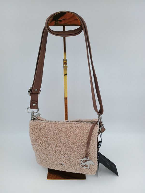 Originele Furry schoudertas in synthetisch Lam en Kalfsleder in natuurkleur