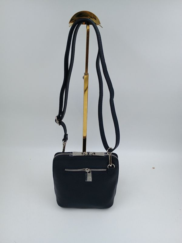 Minibag schoudertas in blauw kalfsleder