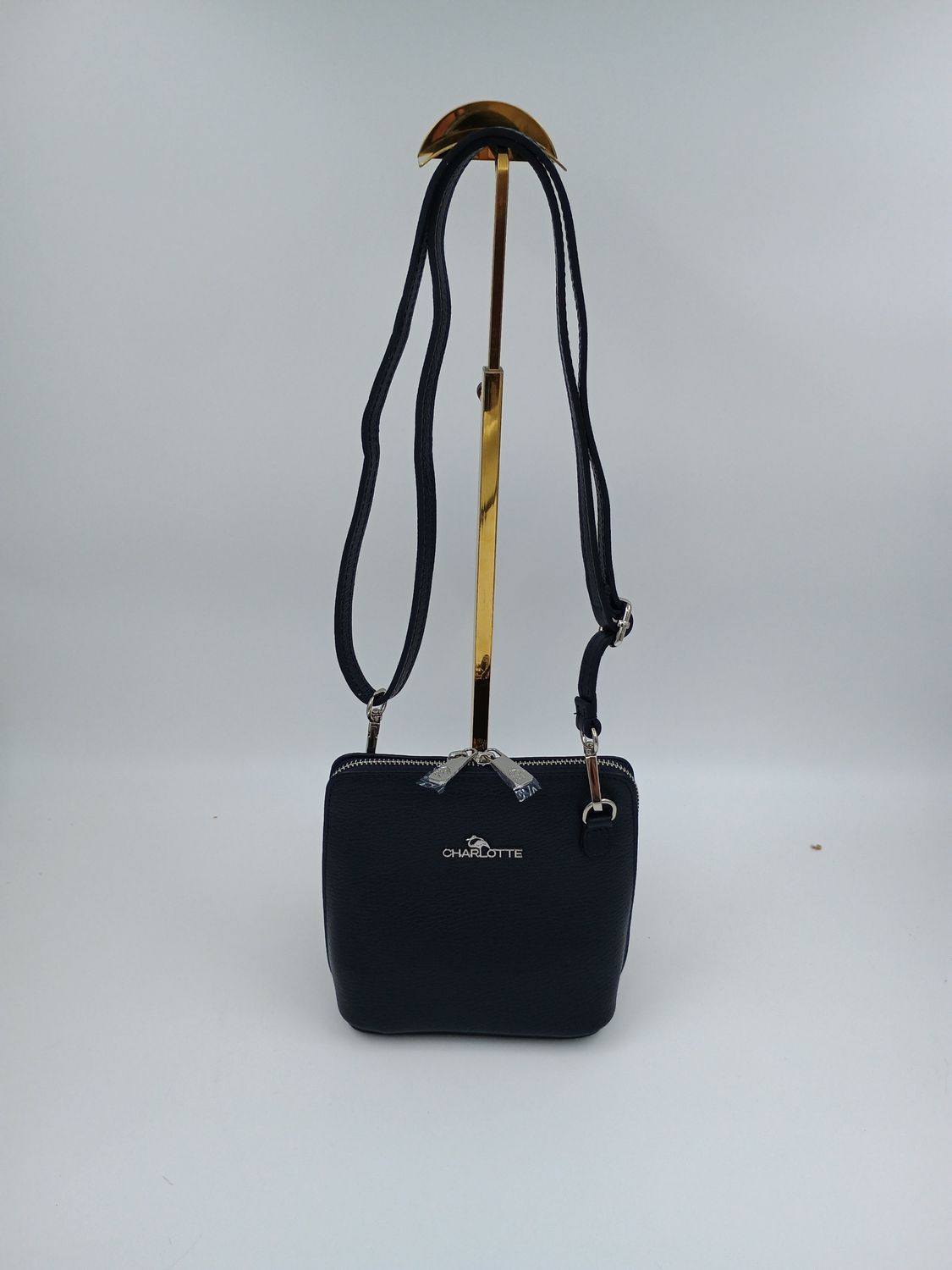 Minibag schoudertas in blauw kalfsleder