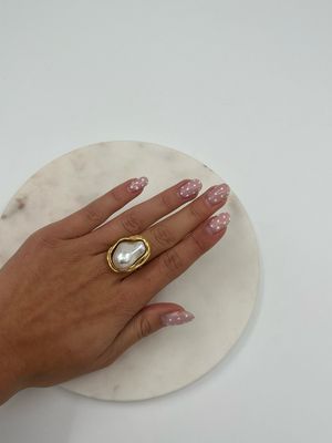 Oval Pearl Ring Goud