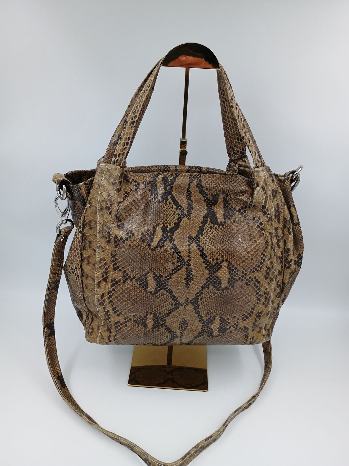 Stijlvolle Python Leder handtas met zilverkleurige details