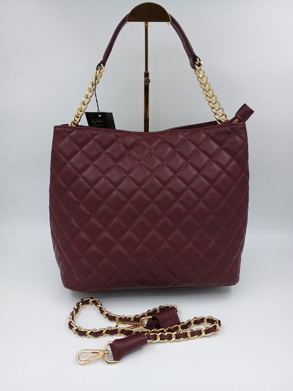 Ruime doorstikte kalfsleder handtas in Bordeaux