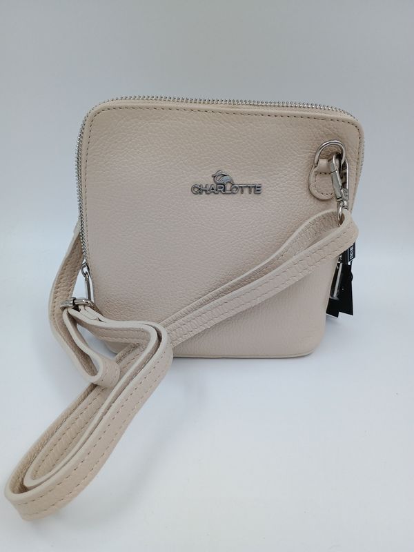 Minibag schoudertas in crèmekleurig kalfsleder