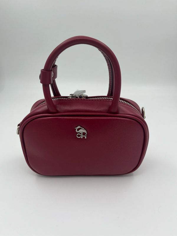 Klasvolle minibag handtas in fijn Robijnrood kalfsleder