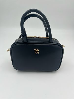 Klasvolle minibag handtas in fijn blauw kalfsleder