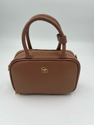 Klasvolle minibag handtas in fijn mokka kalfsleder