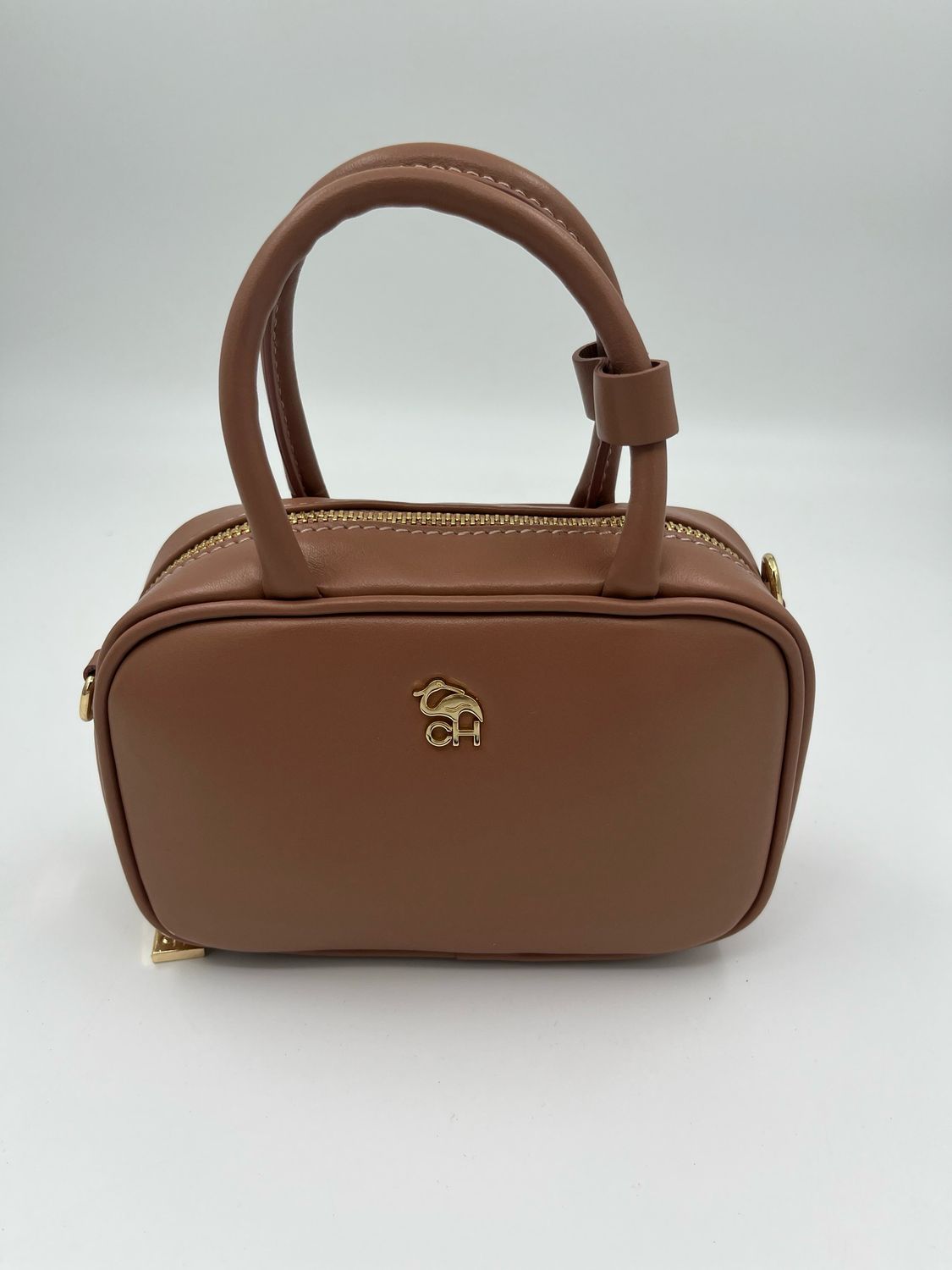 Klasvolle minibag handtas in fijn mokka kalfsleder