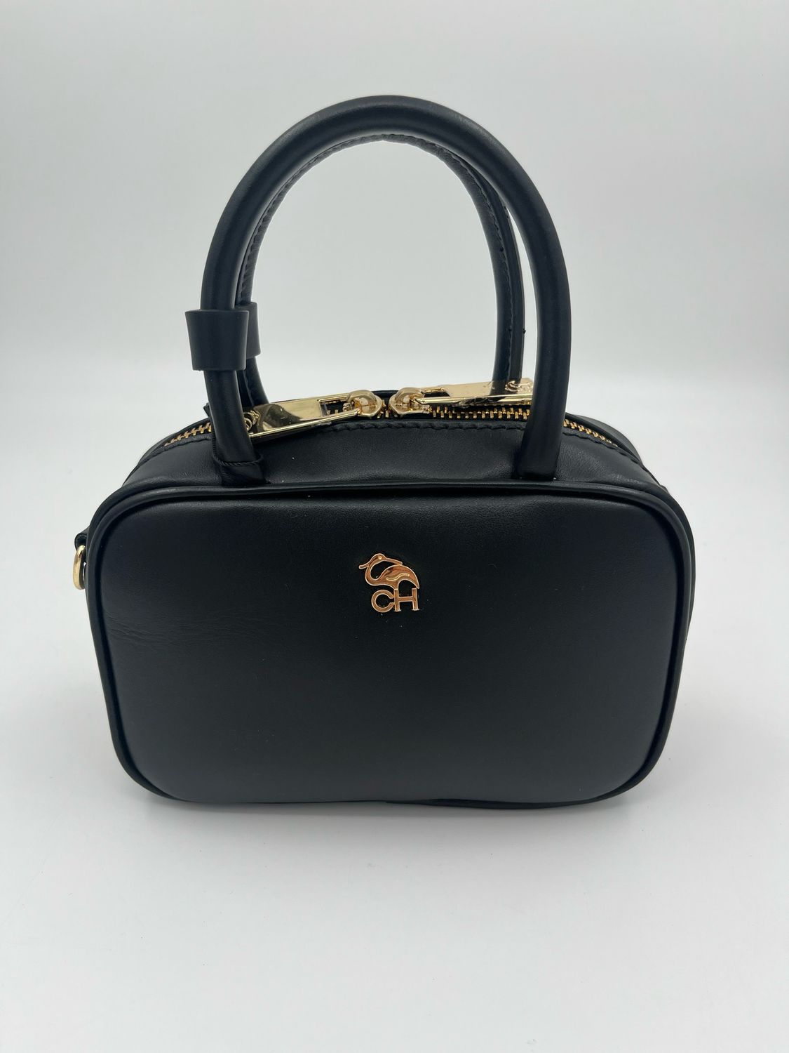 Klasvolle minibag handtas in fijn zwart kalfsleder