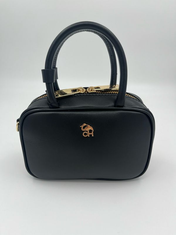 Klasvolle minibag handtas in fijn zwart kalfsleder